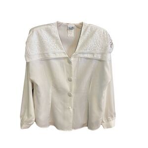 Vtg 80s Cottagecore Victorian Edwardian Prairie Lace Collar Top Blouse Sz L USA